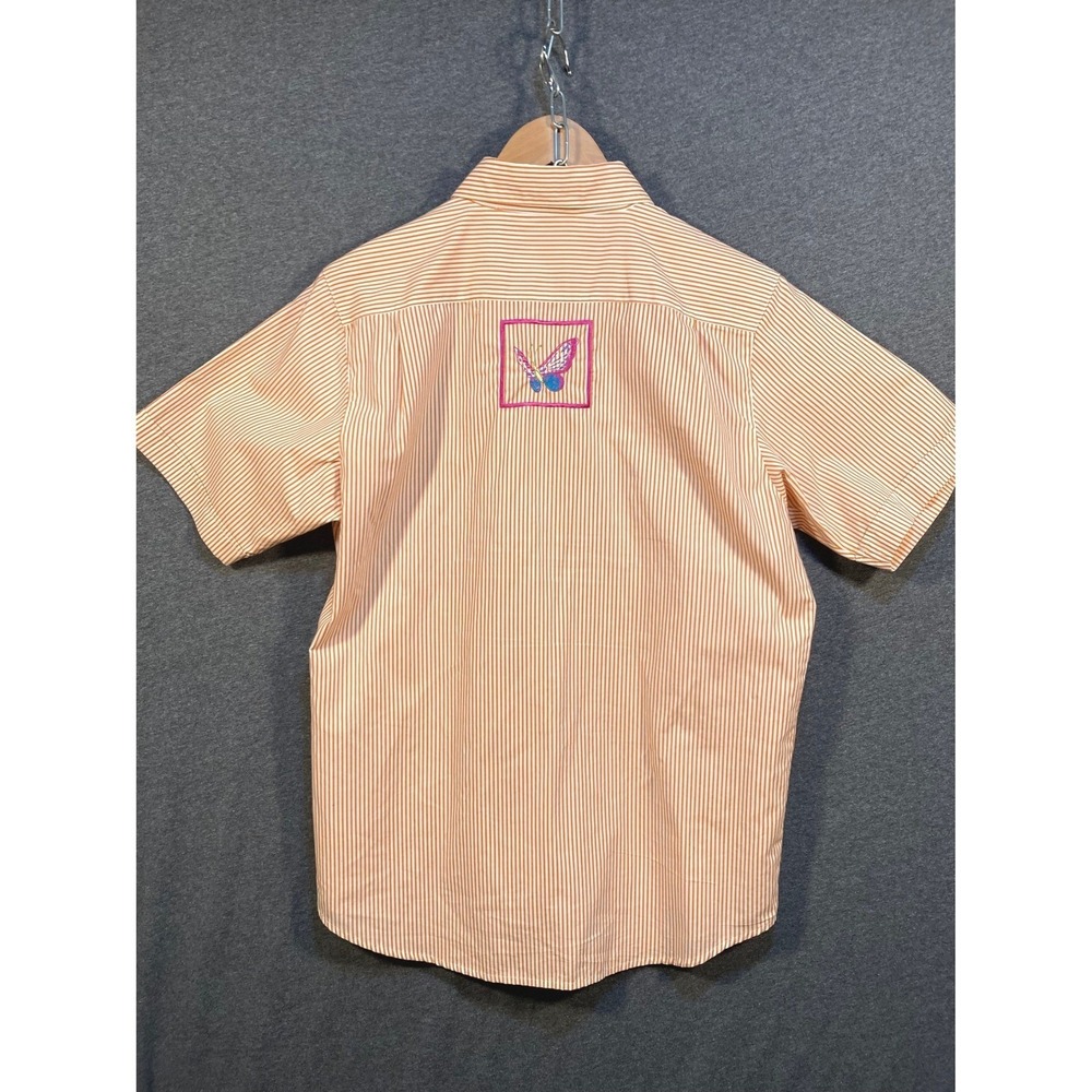 The Quacker Factory Orange Stripe Butterfly Button Up Shirt Women's Small - Picture 10 of 14